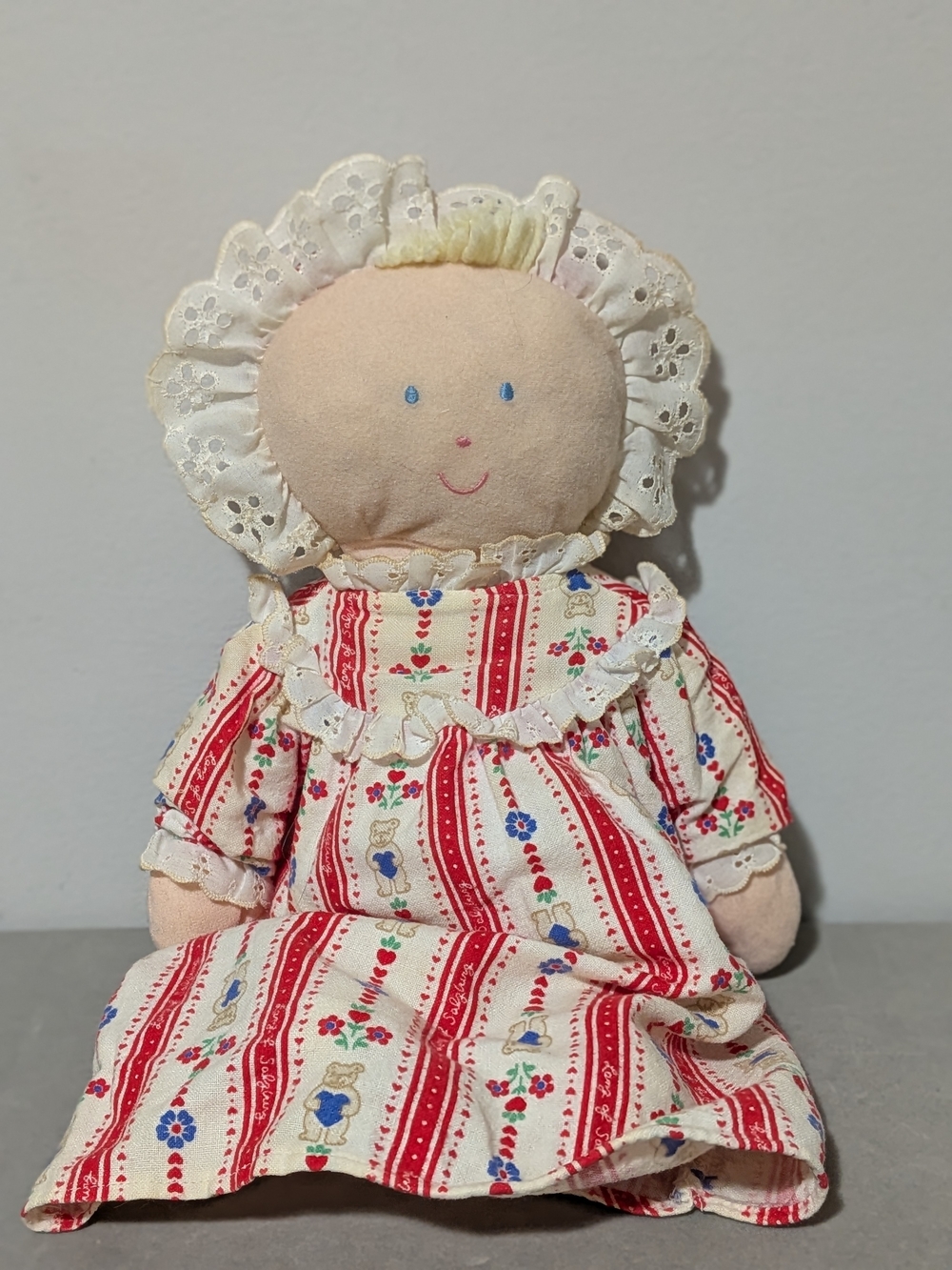 Eden Lanz Of Salzburg Plush Red Striped Flannel Nightgown Stuffed Doll 15”
